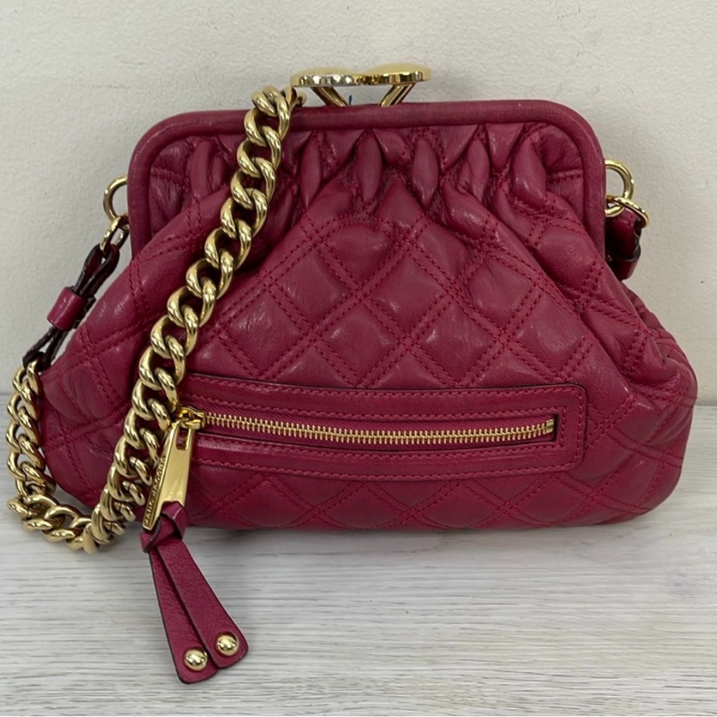 Marc Jacobs Quilted Stam Red Clutch Bag With Gold Tone Chain